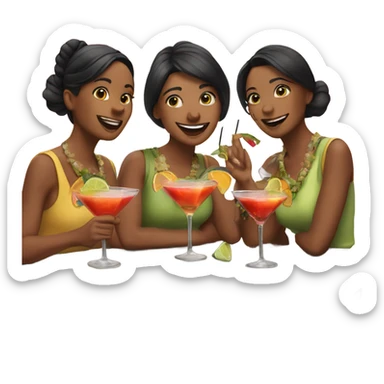 3 kaukasian women drinking cocktails, sticker