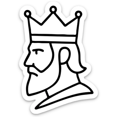 Minimalist red king face with crown, DnD style profile. Simple outline of royal fantasy character with beard. sticker