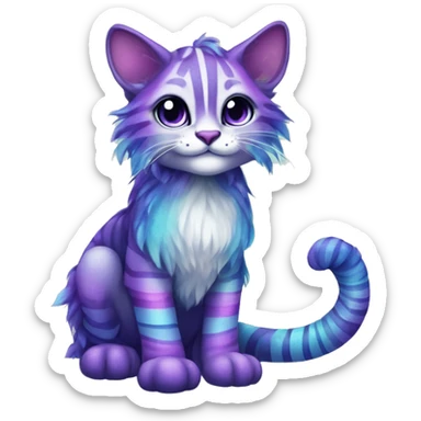 Colorful vernid fantasy creature LiLaiRa Kamirah Falvie whiskers paws full body sparkle purple blue gradient stripes braided tail feline sticker