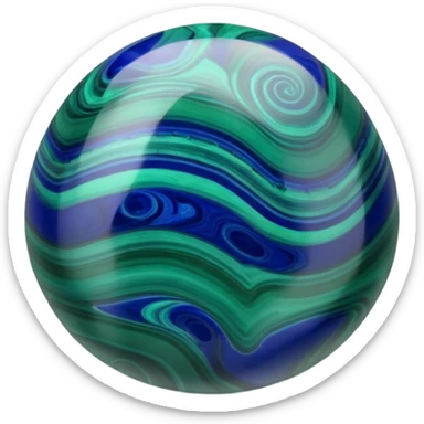 Azurite malachite cabochon gem with swirling blue and green patterns, smooth polished dome surface sticker