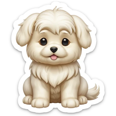cinematic-[Maltese]-realistic-full-body-sitting-emoji,-tail-resting-loosely-beside-its-paws,-head-tilted-dramatically, -wavy-[cream]-fur,-simplified-yet-realistic-focused-features,-highly-detailed,-glowing-with-an-almost-sarcastic-glow sticker