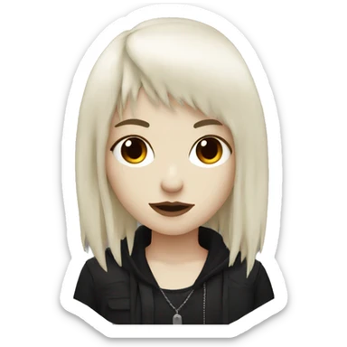emo girl that has white skin and Long Dark red hair and fringe bangs and is wearing black sticker
