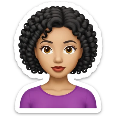 Apple-style Memoji emoji of a light-skinned Black woman with black curly hair, neutral expression, plain background sticker