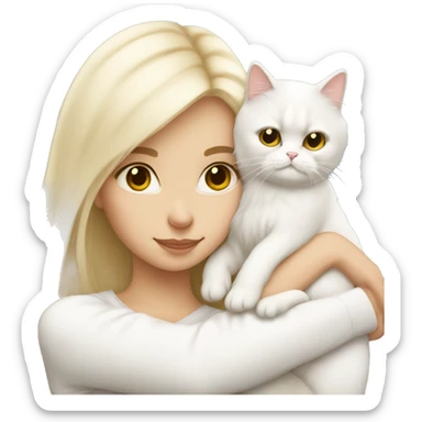 Blonde girl snuggling white Persian cat sticker
