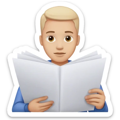 a man holds several sheets of paper with text in his hands sticker