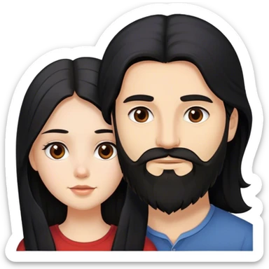 A girl with long black hair together and brown eyes with a man with beard  sticker