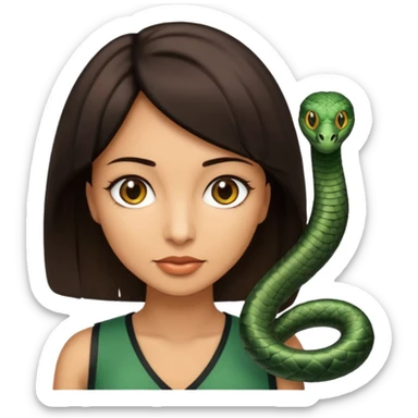 Femme brune yeux marron avec une coupe carré noir , femme couleur de peau typé, avec un cobra a côté , sticker