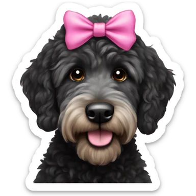 Black golden doodle with a pink bow sticker
