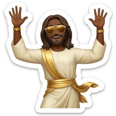 dancing figure of rejoicing Jesus with  sunglases golden  sticker
