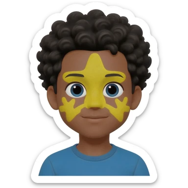 Make a brown boy with black curly hair have a Patrick star face paint sticker