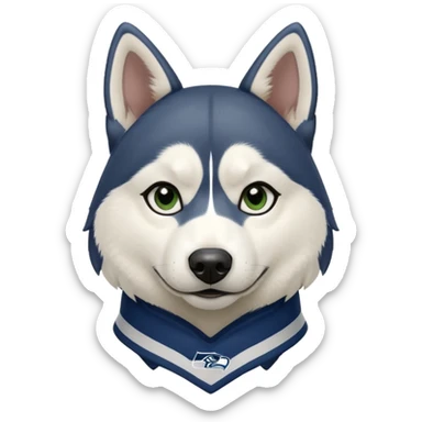 Black white husky with floppy ears Seattle Seahawks gear sticker