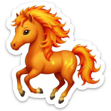 Cute smiley face of a fiery horse with a flowing mane, full-length, galloping sticker