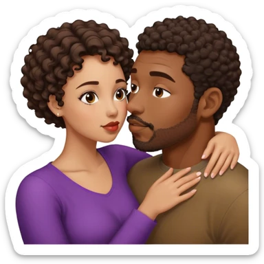Black man with short curly hair and facial hair kiss small pretty brunette woman sticker