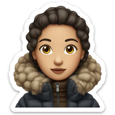 cute brunette in an oversized puffer coat sticker