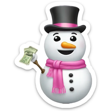 Snowman with pink accessories and money sticker