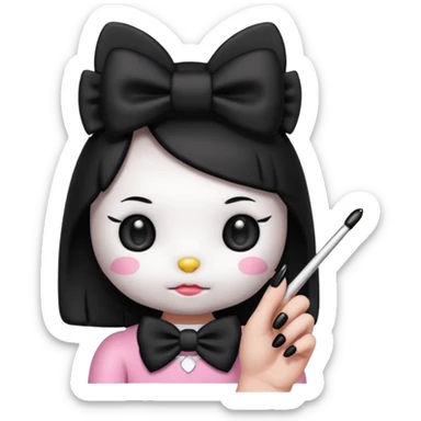 hello kitty with a blunt in a hand with long black nails and a black bow sticker
