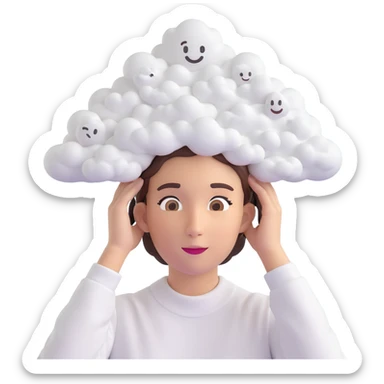 person up to shoulders entirely composed of 3d emoji clouds, clouds form the silhouette, realistic illustration sticker