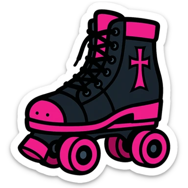 gothic roller skate, black and pink, vibrant toon style sticker