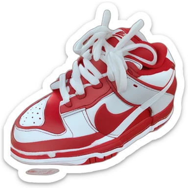 Robot puts on sneakers nike dunk low red sticker