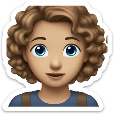 White girl, brown wavy hair and blue eyes sticker