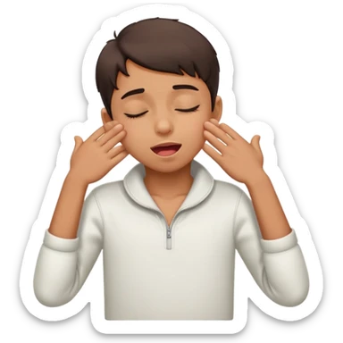 boy closing eyes with tongue out and hands around neck  sticker