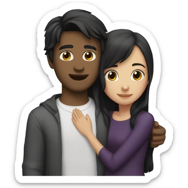 girl with Black hair  and brunette guy hug sticker
