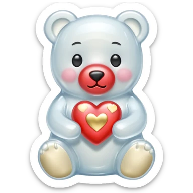 white gummy bear with gold heart sticker