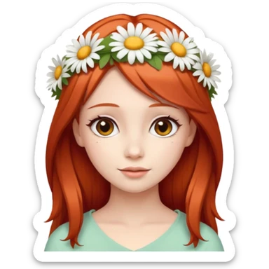 Cute and beautiful woman with straight red hair and a daisy flower crown. sticker