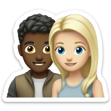 brunette boy and blonde girl with blue eyes outdoors together sticker