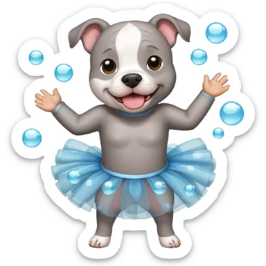 Grey Pibble in a tutu , surrounded by clear bubbles  sticker