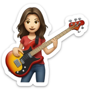 White brunette in t-shirt playing four string electric bass guitar sticker