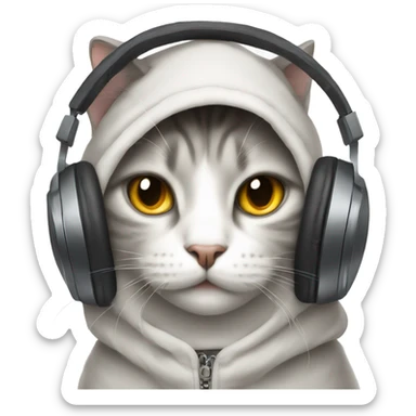 Cat wearing a hoodie vibing to headphones sticker