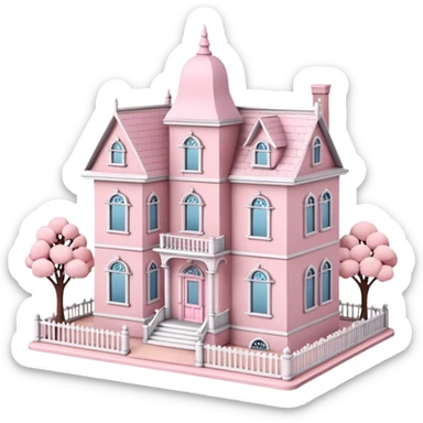 baby pink dollhouse mansion with miniature furniture  sticker