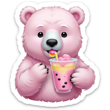 pink polar bear drinking boba sticker