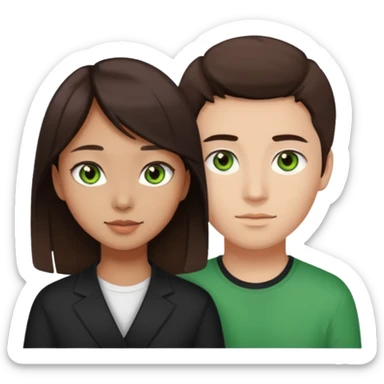 A darker Asian girl with brown eyes and dark brown hair, with her white boyfriend who has green eyes and light brown hair. sticker