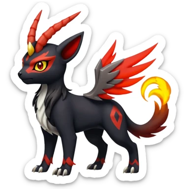 Handsome cool badass edgy Meloetta-Absol-Houndour-Litten-Guilmon-Giratina-Pokémon-Fakémon-fusion-hybrid-creature sticker