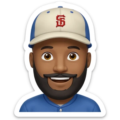 Dark Medium skin bald man with long black beard backwards baseball hat  sticker