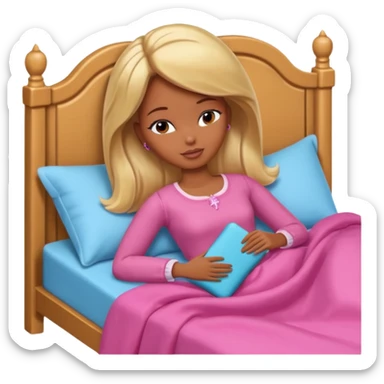 Brown skin blonde hair Barbie sleeping in bed  sticker