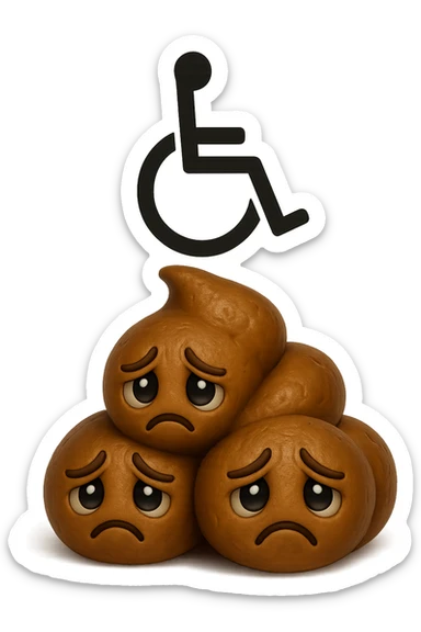 emoji stile iphone di una montagnetta di feci umane realistiche a palline tristi con sopra un simbolo delle sedia, iperrealistico 4k sticker