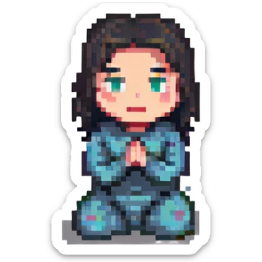 character kneeling and begging with expressive face sticker