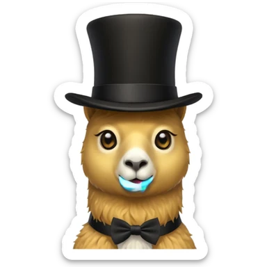 A small golden llama silhouette wearing a black top hat and a monocle sticker