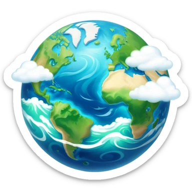 Cinematic Realistic Earth Emoji, depicted with vibrant blue oceans, swirling white clouds, and lush green continents rendered in exquisite detail, high shine, and a soft radiant glow that captures the dynamic, life-sustaining beauty of our home planet. sticker