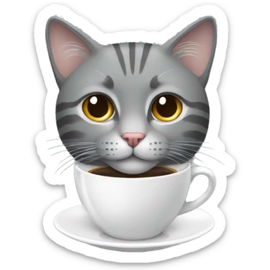 a gray cat with a white stripe on his forehead who drinks coffee sticker