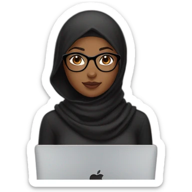 Brown girl with black hijab and black glasses in front of MacBook 💻  sticker