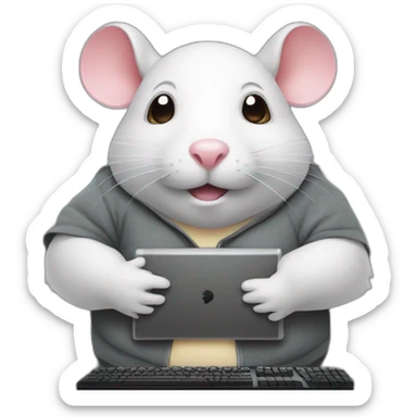 Fat Rat playing computer video games sticker