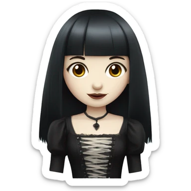 girl that has white skin and Long Dark red hair and fringe bangs and is wearing gothic dress sticker