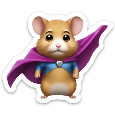 A tiny hamster emoji with a superhero cape and a determined face sticker
