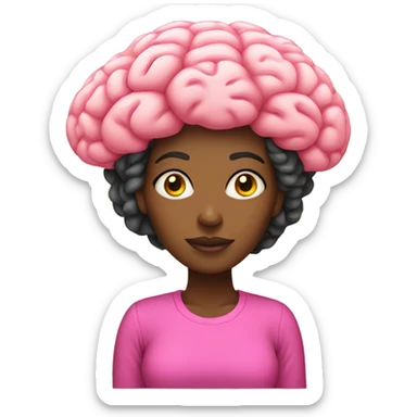 black woman with a huge pink brain. yellow shirt sticker