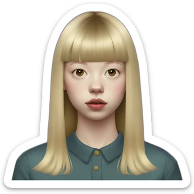 blonde Mia Goth with bangs, avant garde sticker
