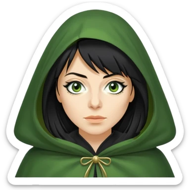 claudia winkleman as a traitor with a green cloak and black eyeliner sticker